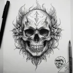 Tattoo sketch skull with a flame, tattoo draw… – tattoo sketch (№1757808224_0, 14.09.2025 00:03) — tattoovalue.net