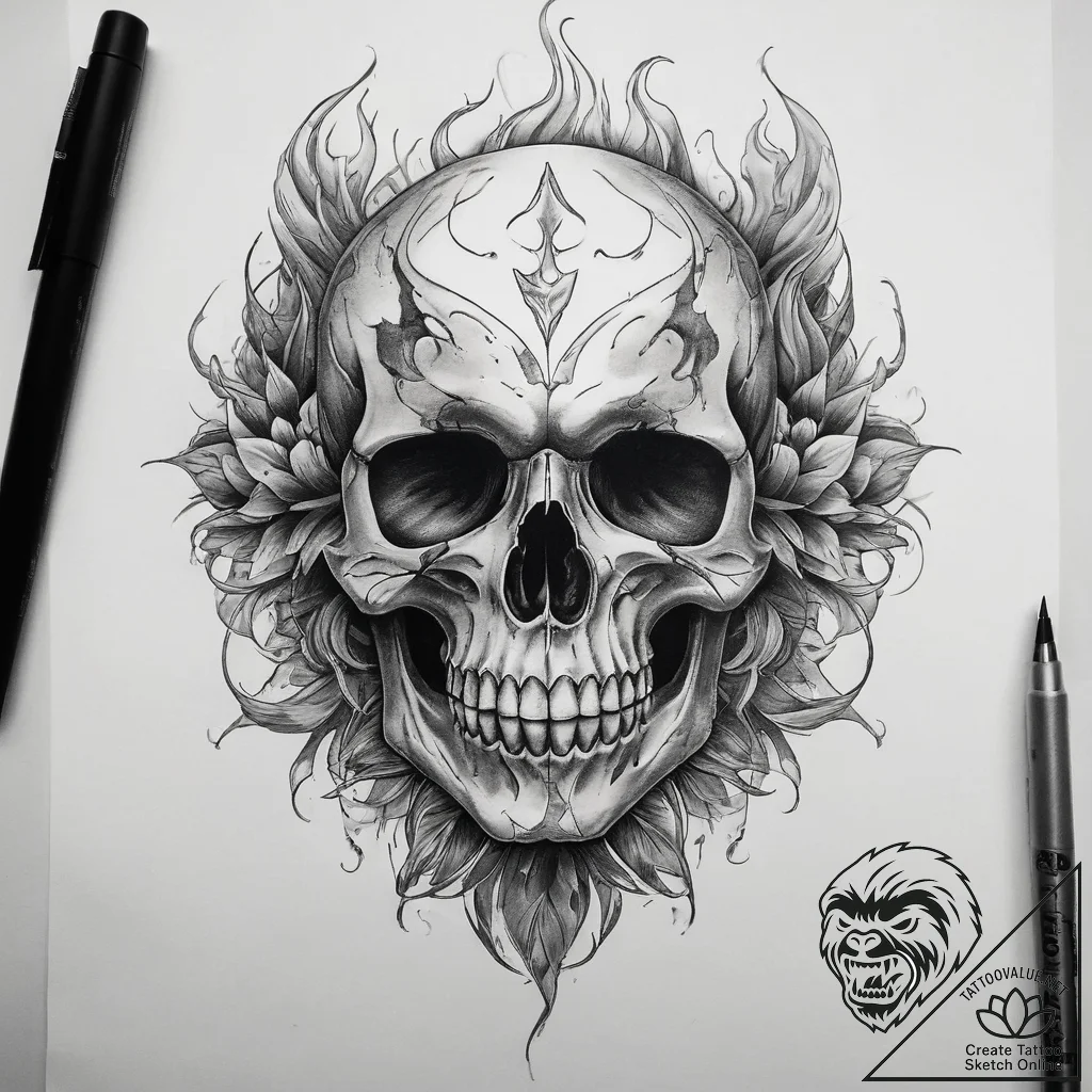 Tattoo sketch skull with a flame, tattoo draw... - tattoo sketch (№1757808224_0, 14.09.2025 00:03) — tattoovalue.net