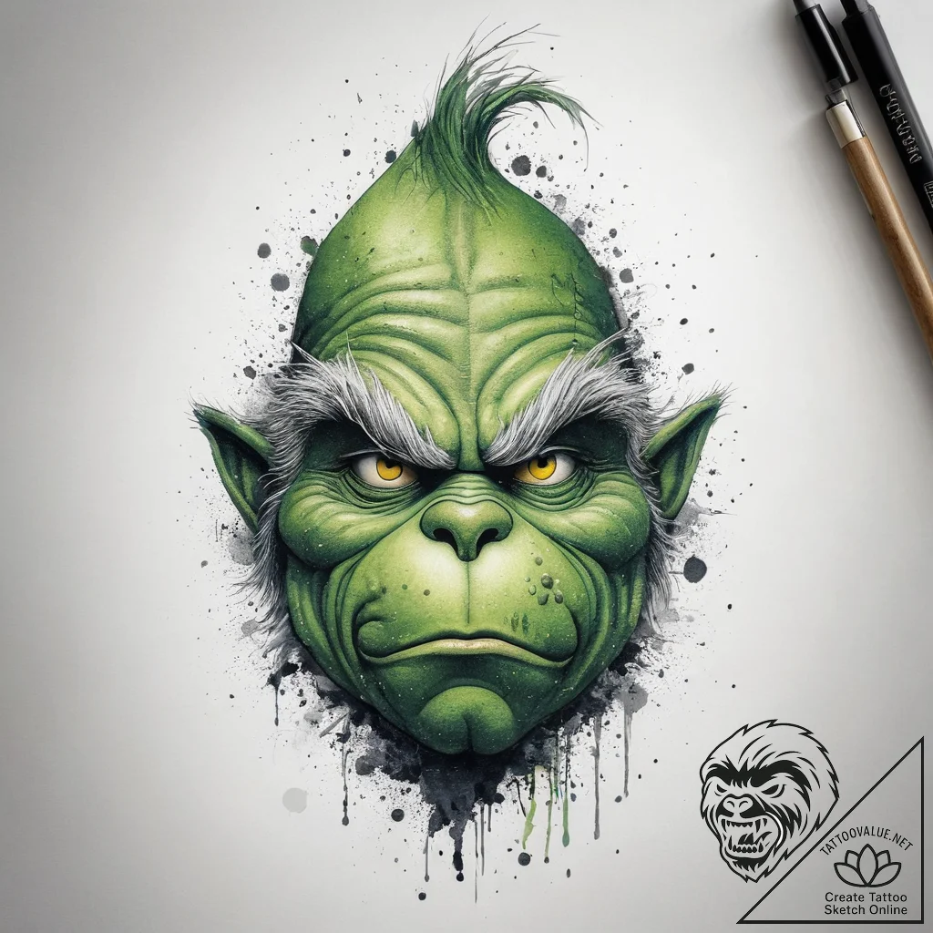 Tattoo sketch the grinch with a paw, concept... - tattoo sketch (№1757808423_0, 14.09.2025 00:07) — tattoovalue.net