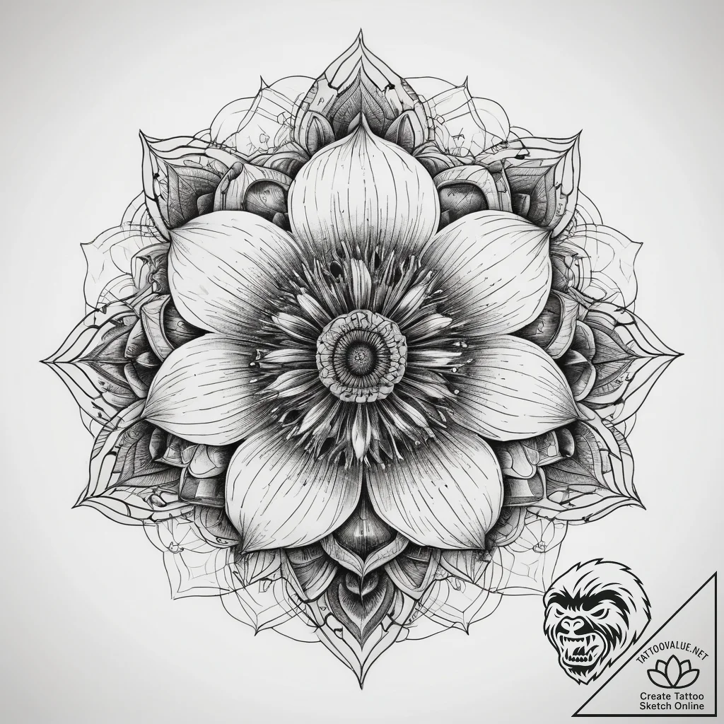 Tattoo sketch anemone flower, ink illustratio... - tattoo sketch (№1757809409_0, 14.09.2025 00:23) — tattoovalue.net