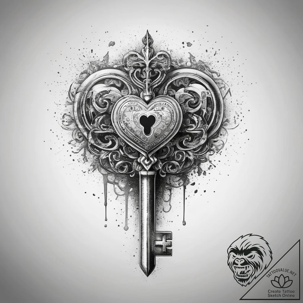 Tattoo sketch house key with a heart, artisti... - tattoo sketch (№1757812973_0, 14.09.2025 01:22) — tattoovalue.net