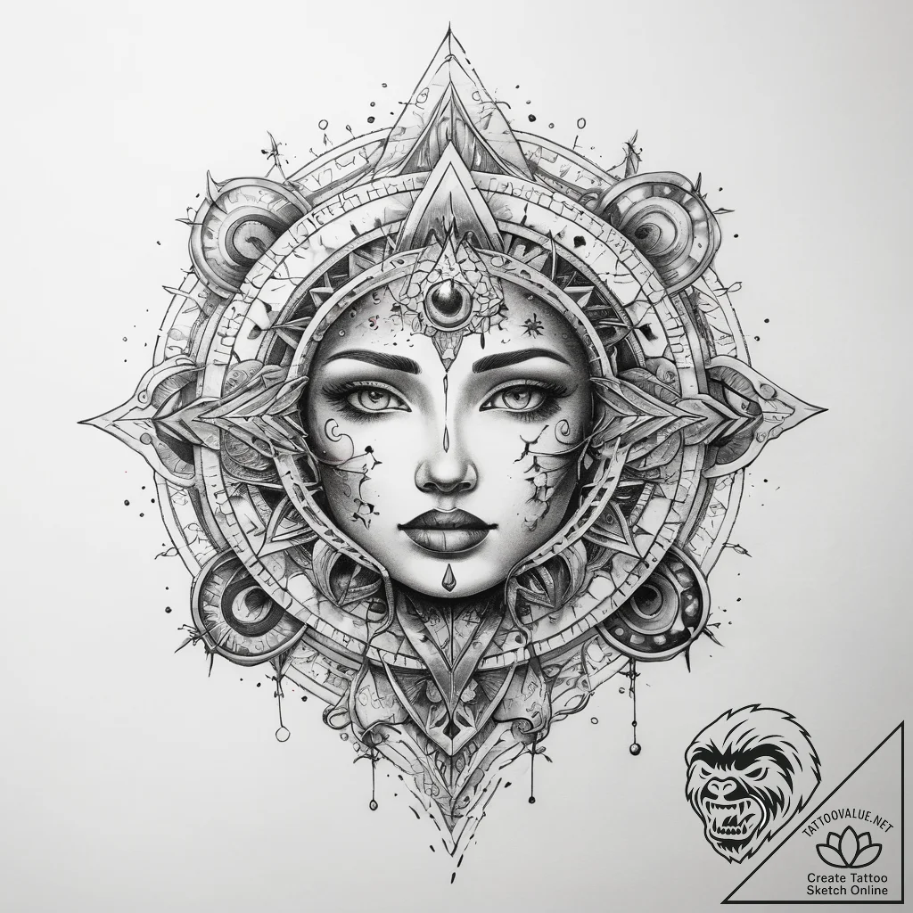 Tattoo sketch cosmic portrayal - tattoo sketch (№1757814551_0, 14.09.2025 01:49) — tattoovalue.net