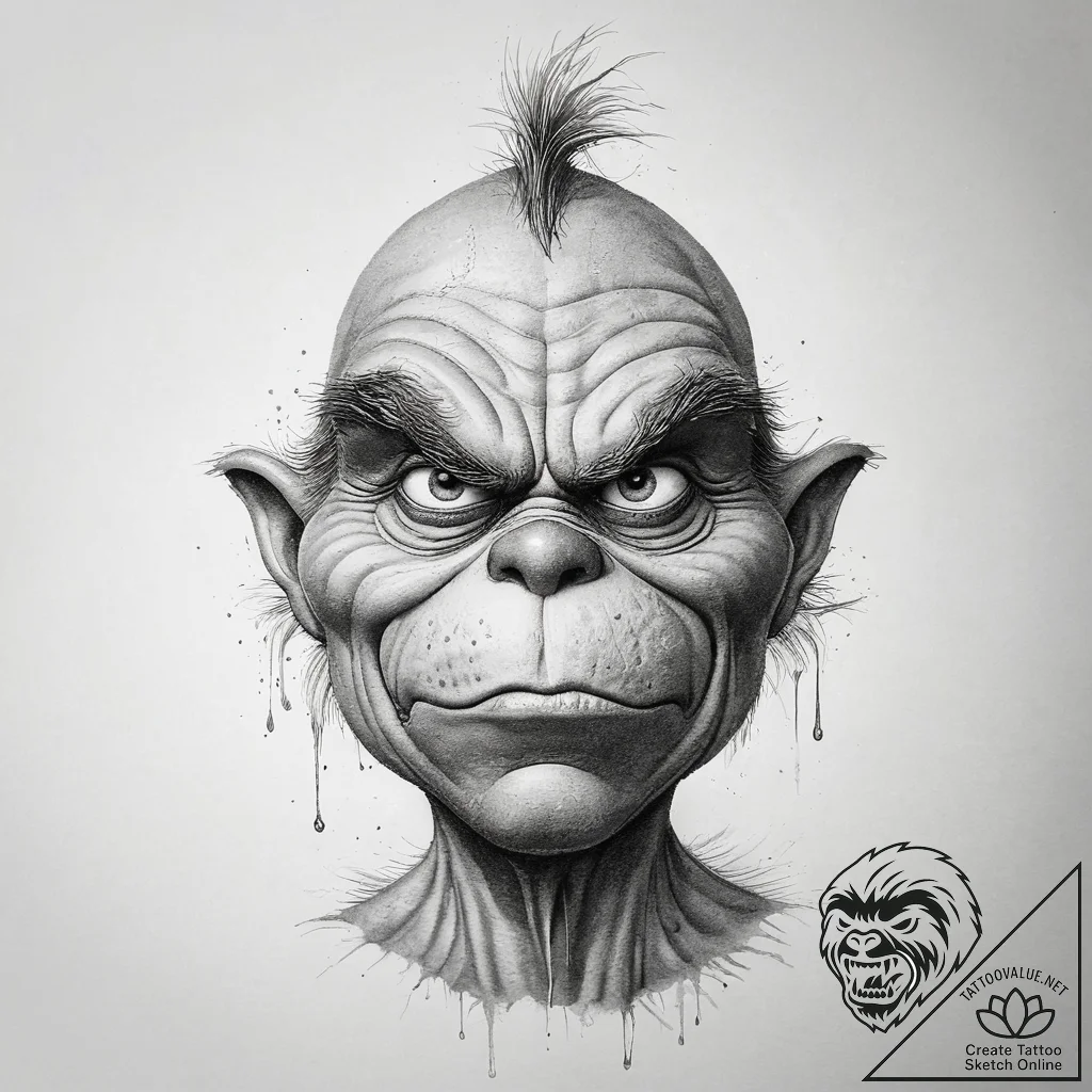 Tattoo sketch the grinch with a cry, tattoo s... - tattoo sketch (№1757815329_0, 14.09.2025 02:02) — tattoovalue.net