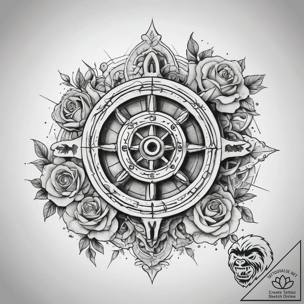 Tattoo sketch ship's wheel tattoo, tattoo dra... - tattoo sketch (№1757816497_0, 14.09.2025 02:21) — tattoovalue.net