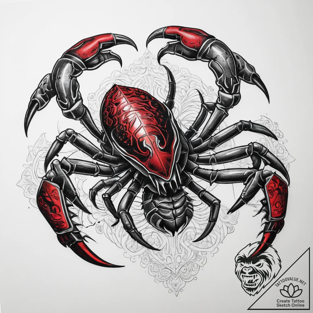 Tattoo sketch scorpion with claws down, ink i... - tattoo sketch (№1757816702_0, 14.09.2025 02:25) — tattoovalue.net