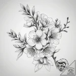 Tattoo sketch hawthorn blossom branch, ink il… – tattoo sketch (№1757817295_0, 14.09.2025 02:34) — tattoovalue.net