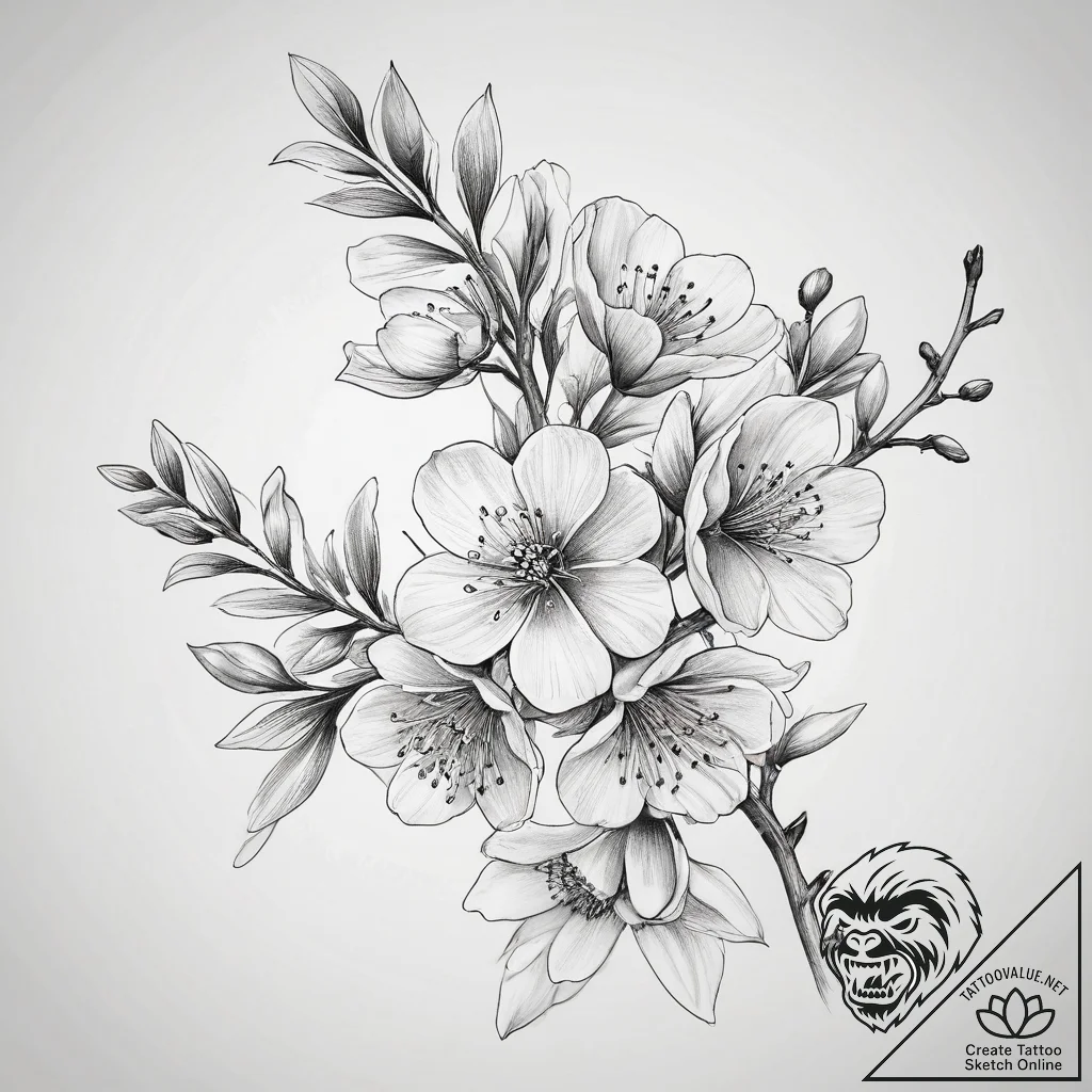 Tattoo sketch hawthorn blossom branch, ink il... - tattoo sketch (№1757817295_0, 14.09.2025 02:34) — tattoovalue.net