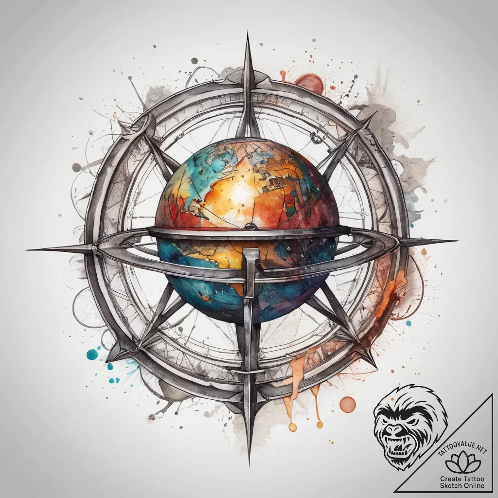 Tattoo sketch armillary sphere, artistic tatt... - tattoo sketch (№1757818456_0, 14.09.2025 02:54) — tattoovalue.net