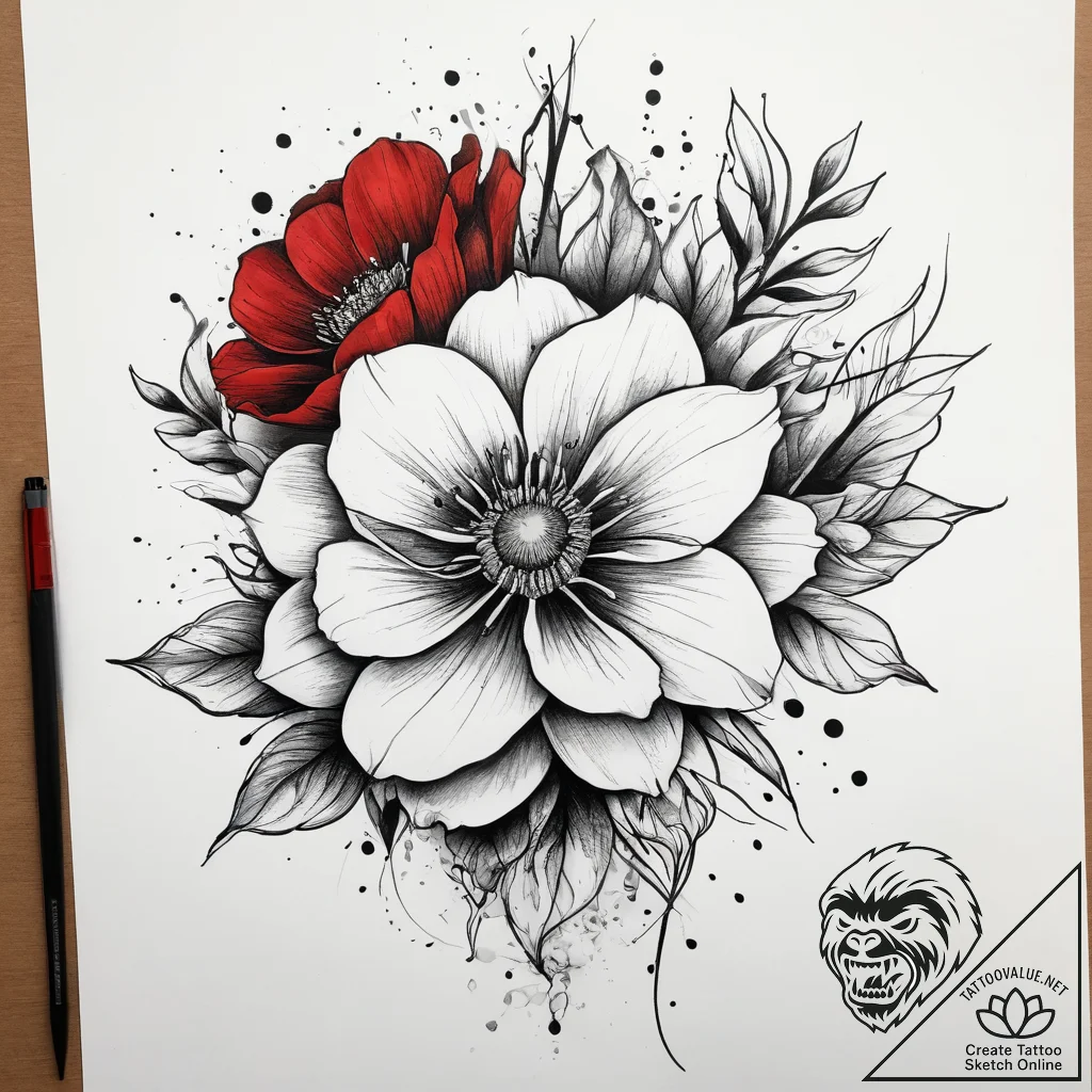 Tattoo sketch blooming flower, tattoo line ar... - tattoo sketch (№1757819429_0, 14.09.2025 03:10) — tattoovalue.net