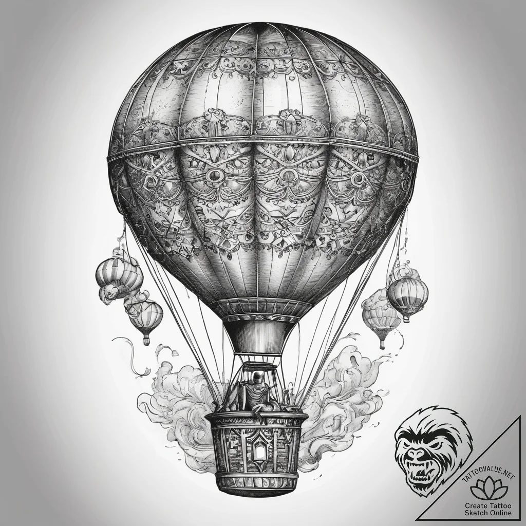 Tattoo sketch hot air ballooning a person in... - tattoo sketch (№1757820987_0, 14.09.2025 03:36) — tattoovalue.net