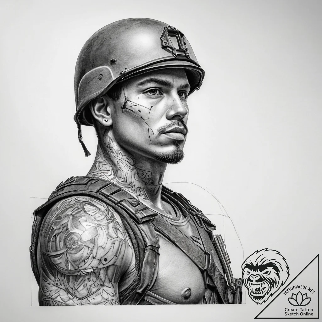 Tattoo sketch soldier with a paper, tattoo li... - tattoo sketch (№1757822536_0, 14.09.2025 04:02) — tattoovalue.net
