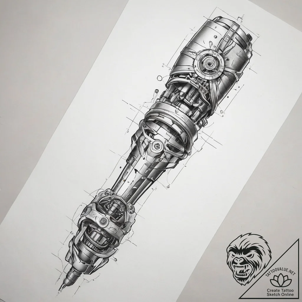 Tattoo sketch bio-mechanical механическая ног... - tattoo sketch (№1757823312_0, 14.09.2025 04:15) — tattoovalue.net