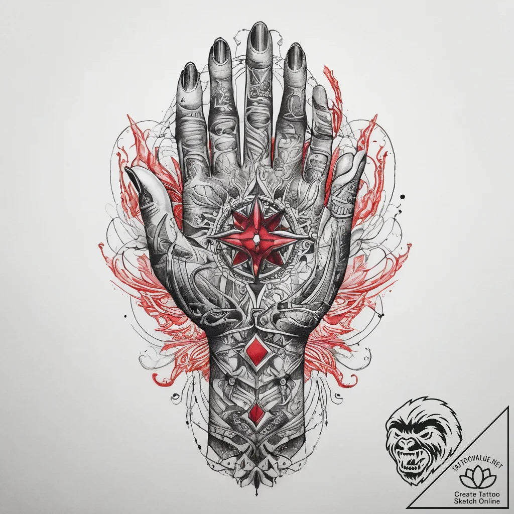 Tattoo sketch hands with a brush, tattoo draw... - tattoo sketch (№1757826023_0, 14.09.2025 05:00) — tattoovalue.net