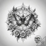 Tattoo sketch sundial with a butterfly, artis… – tattoo sketch (№1757829314_0, 14.09.2025 05:55) — tattoovalue.net