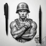 Tattoo sketch soldier with a lock – tattoo sketch (№1757829507_0, 14.09.2025 05:58) — tattoovalue.net