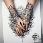 Tattoo sketch hands with a letter, ink illust… – tattoo sketch (№1757830282_0, 14.09.2025 06:11) — tattoovalue.net