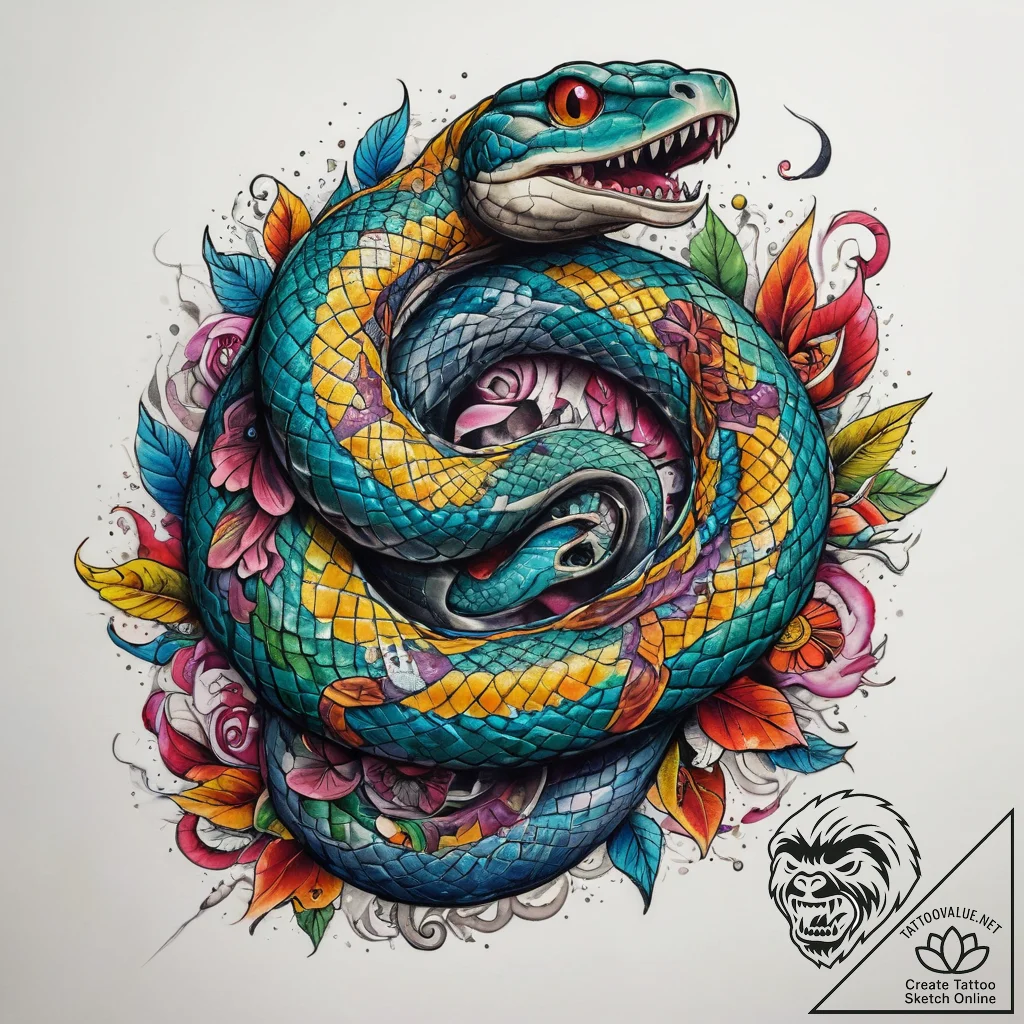 Tattoo sketch coiled snake, tattoo flash shee... - tattoo sketch (№1757831255_0, 14.09.2025 06:27) — tattoovalue.net