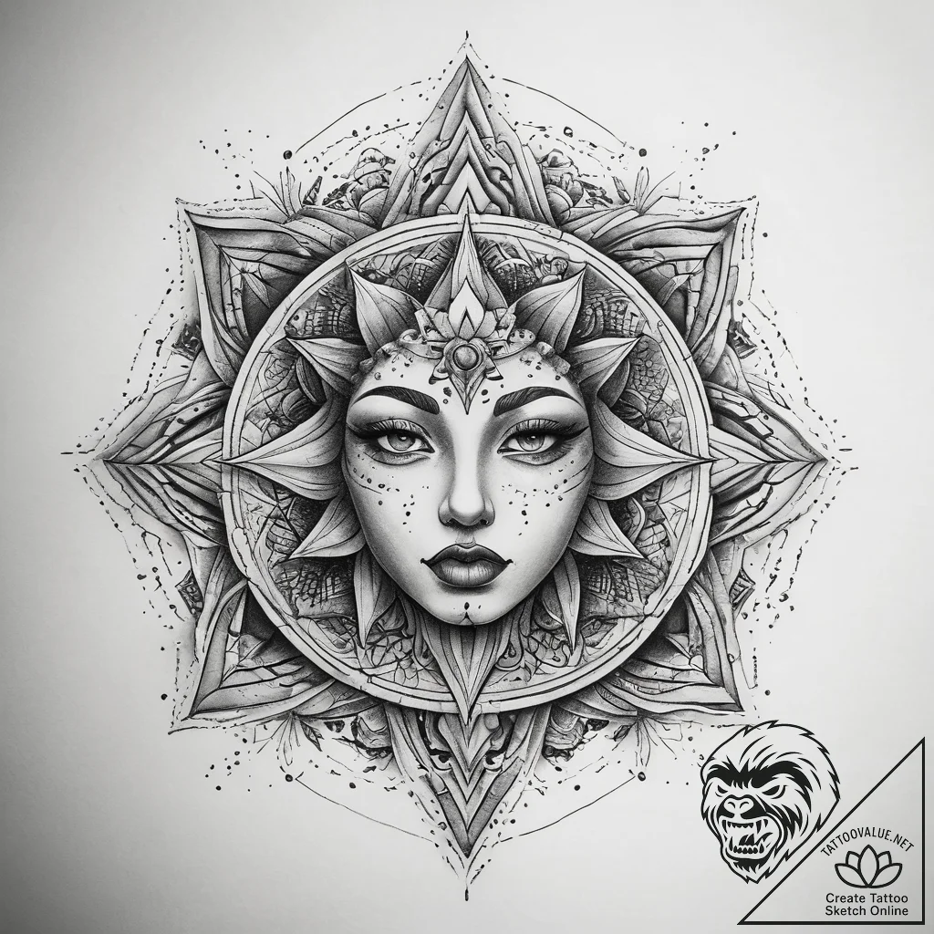 Tattoo sketch mystical portrayal, concept art... - tattoo sketch (№1757831838_0, 14.09.2025 06:37) — tattoovalue.net