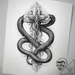 Tattoo sketch snake wrapped around a cross – tattoo sketch (№1757832030_0, 14.09.2025 06:40) — tattoovalue.net