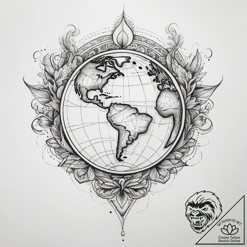 Tattoo sketch earth, tattoo drawing outline,... - tattoo sketch (№1757832806_0, 14.09.2025 06:53) — tattoovalue.net