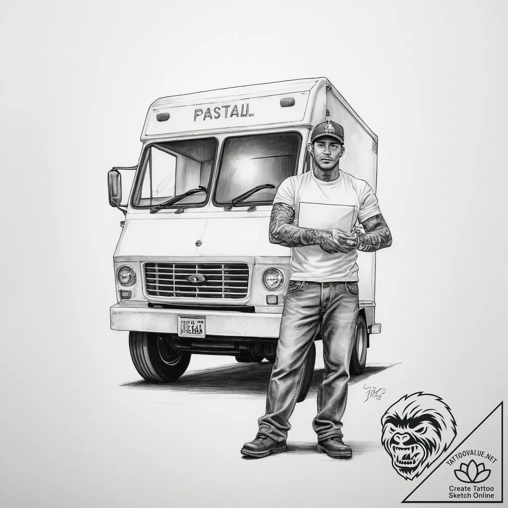 Tattoo sketch mail carrier a person with a po... - tattoo sketch (№1757833194_0, 14.09.2025 06:59) — tattoovalue.net