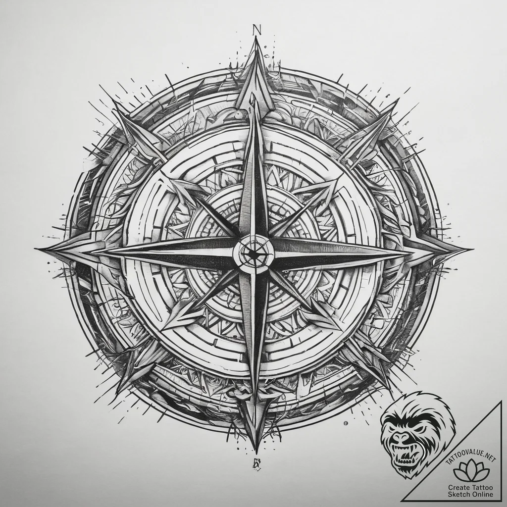 Tattoo sketch raidho rune with a compass and... - tattoo sketch (№1757833775_0, 14.09.2025 07:09) — tattoovalue.net