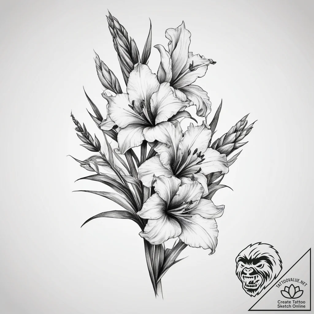 Tattoo sketch gladiolus, ink illustration for... - tattoo sketch (№1757834163_0, 14.09.2025 07:16) — tattoovalue.net