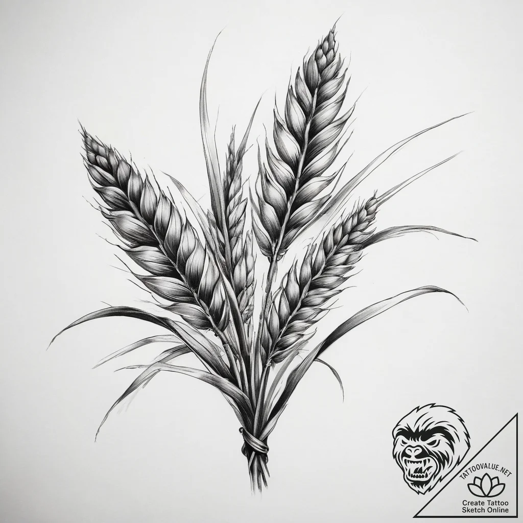 Tattoo sketch wheat stalk, ink illustration f... - tattoo sketch (№1757834550_0, 14.09.2025 07:22) — tattoovalue.net