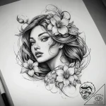 Tattoo sketch siren with a flower, artistic t… – tattoo sketch (№1757834938_0, 14.09.2025 07:28) — tattoovalue.net