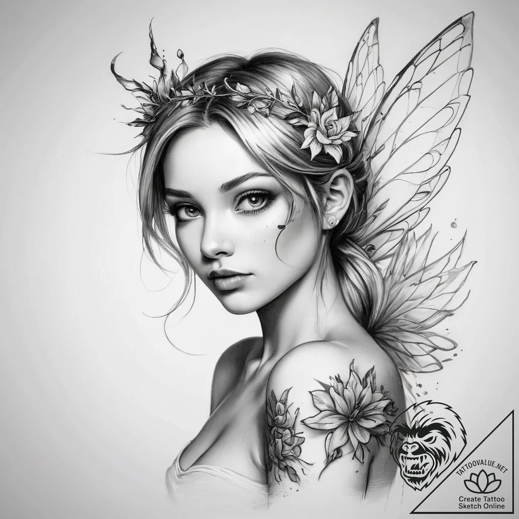 Tattoo sketch fairy - tattoo sketch (№1757835907_0, 14.09.2025 07:45) — tattoovalue.net