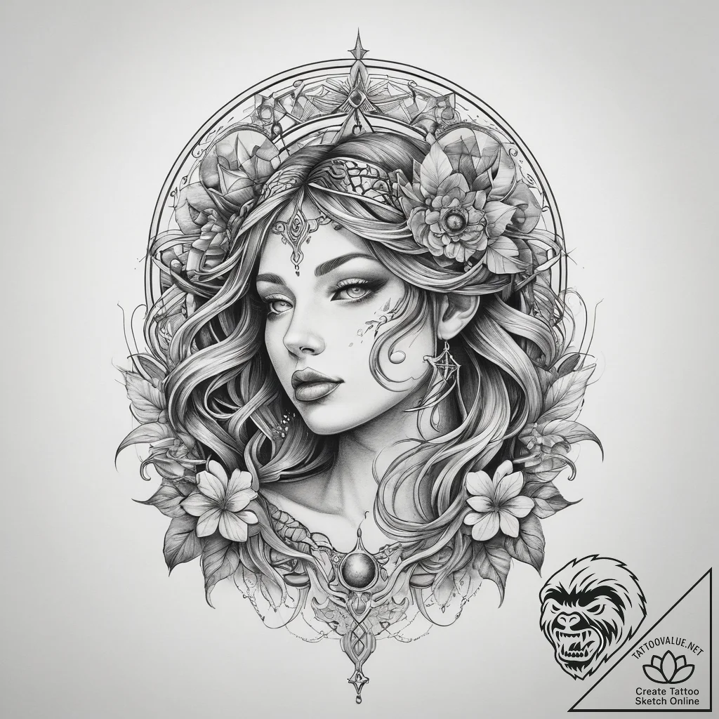 Tattoo sketch cosmic being, tattoo line art,... - tattoo sketch (№1757836100_0, 14.09.2025 07:48) — tattoovalue.net