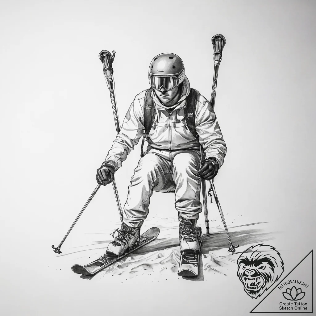 Tattoo sketch skiing skis and poles - tattoo sketch (№1757836293_0, 14.09.2025 07:51) — tattoovalue.net