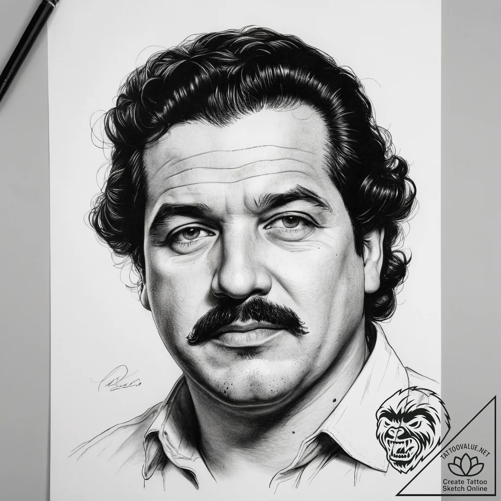 Tattoo sketch pablo escobar with a mustache,... - tattoo sketch (№1757840599_0, 14.09.2025 09:03) — tattoovalue.net
