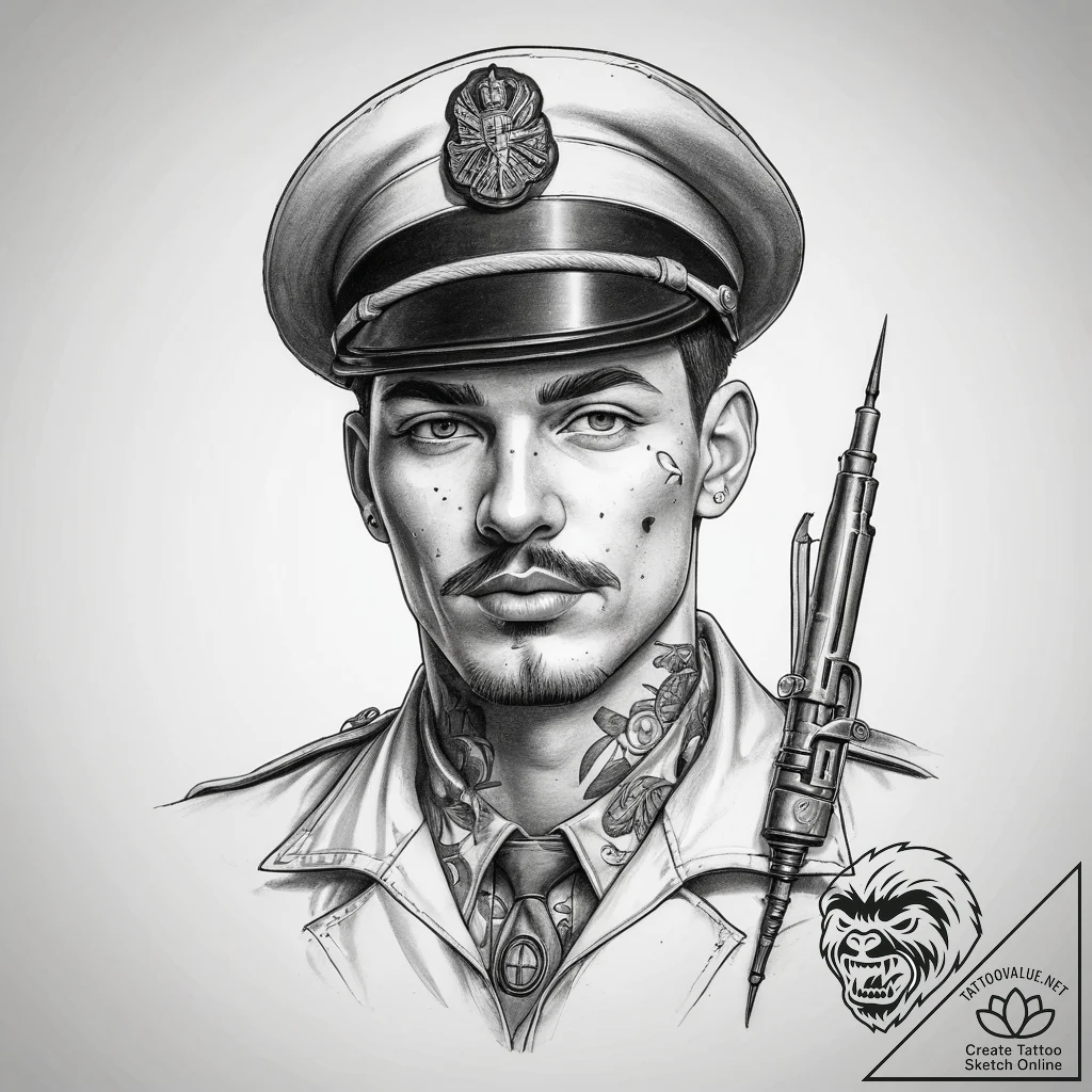Tattoo sketch soldier with a needle, tattoo l... - tattoo sketch (№1757840799_0, 14.09.2025 09:06) — tattoovalue.net