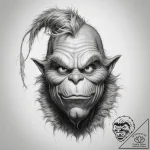Tattoo sketch the grinch with a horn – tattoo sketch (№1757842569_0, 14.09.2025 09:36) — tattoovalue.net