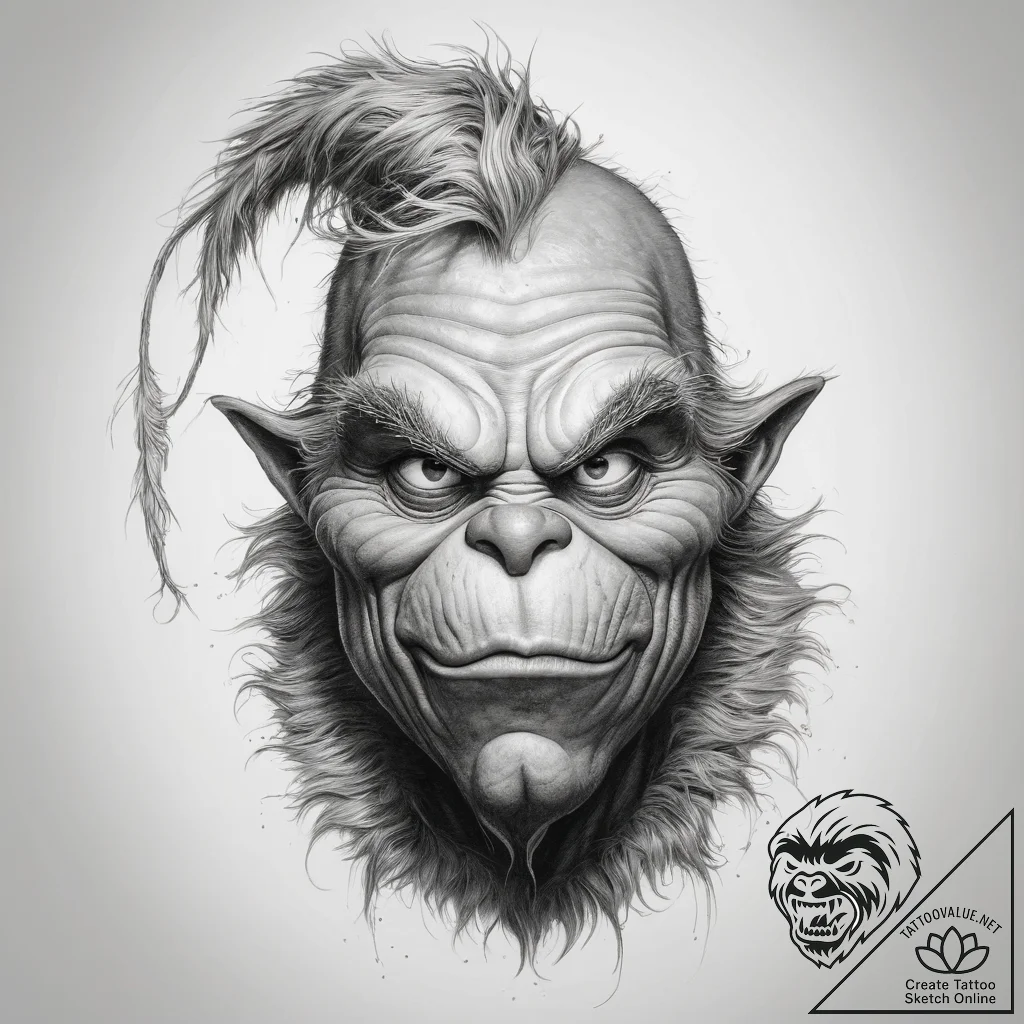 Tattoo sketch the grinch with a horn - tattoo sketch (№1757842569_0, 14.09.2025 09:36) — tattoovalue.net