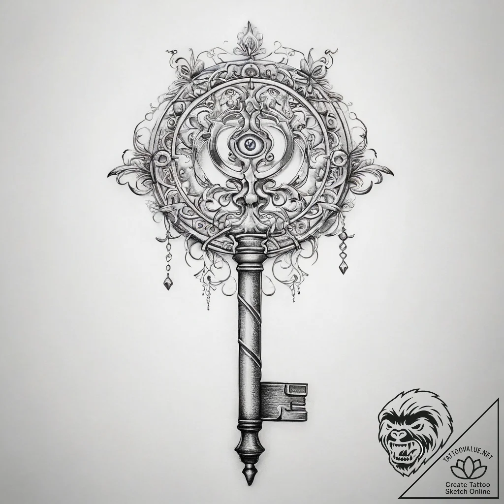 Tattoo sketch magical key - tattoo sketch (№1757843152_0, 14.09.2025 09:45) — tattoovalue.net