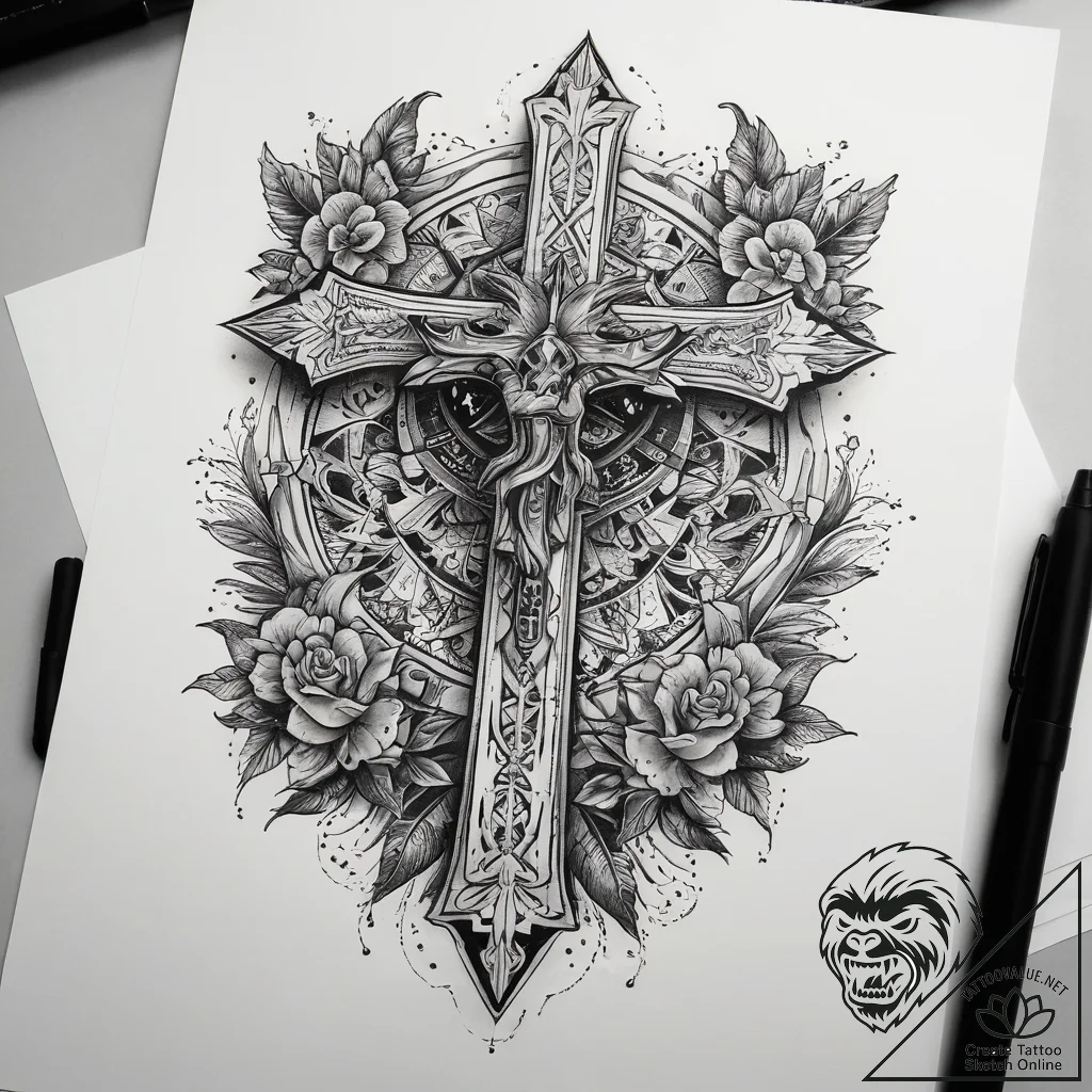 Tattoo sketch neo-traditional перо, tattoo dr... - tattoo sketch (№1757844519_0, 14.09.2025 10:08) — tattoovalue.net