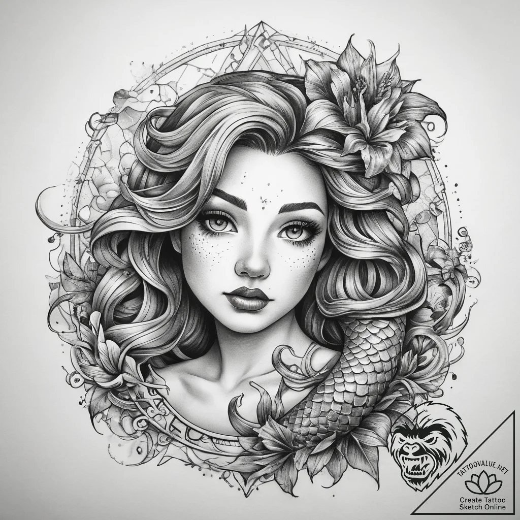Tattoo sketch узор в виде русалки, tattoo fla... - tattoo sketch (№1757845324_0, 14.09.2025 10:22) — tattoovalue.net