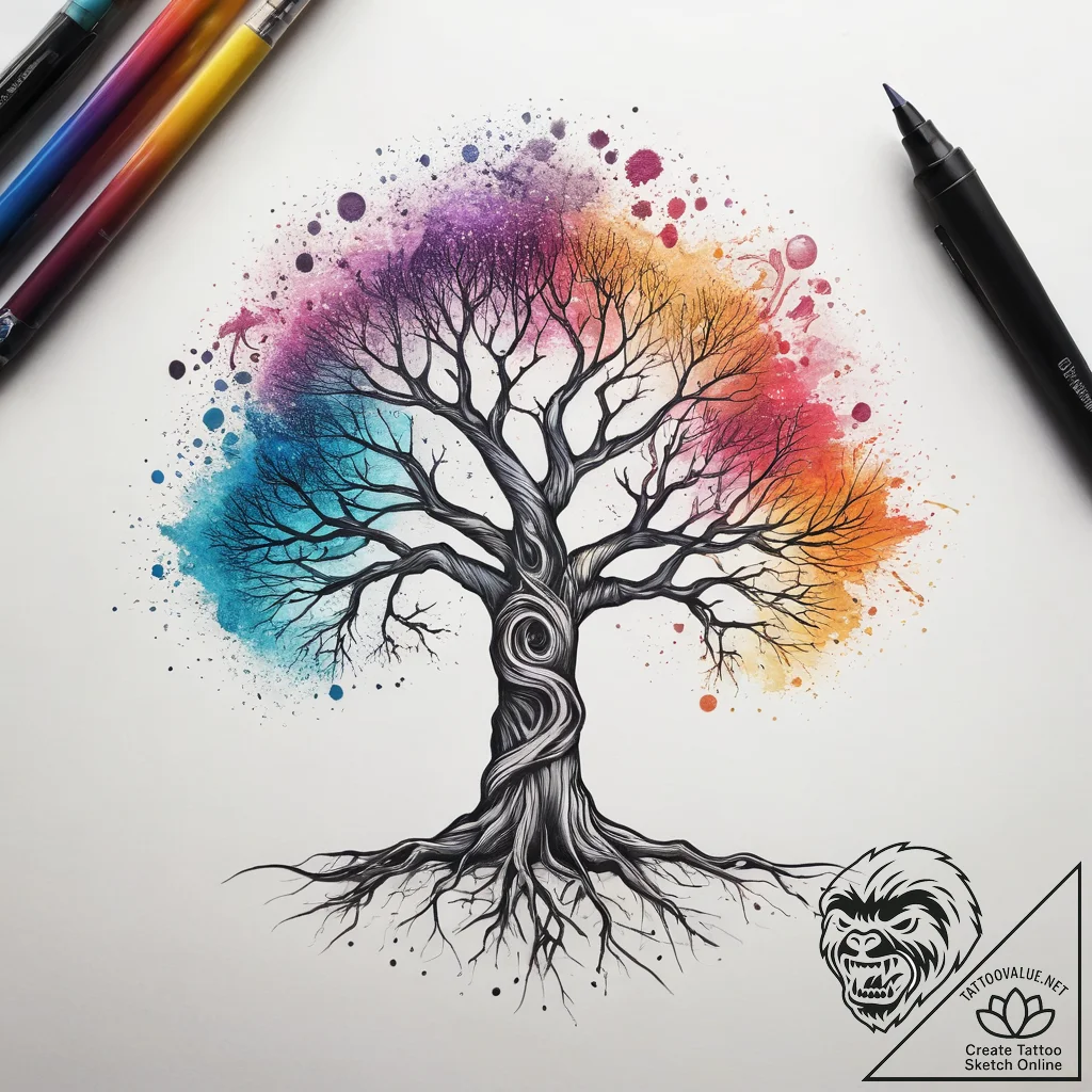 Tattoo sketch cosmic tree, concept art for ta... - tattoo sketch (№1757845522_0, 14.09.2025 10:25) — tattoovalue.net