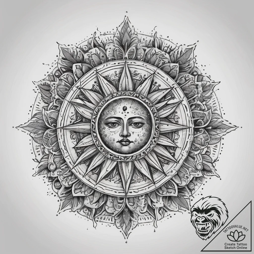 Tattoo sketch kolovrat (sun wheel) with a sun... - tattoo sketch (№1757846118_0, 14.09.2025 10:35) — tattoovalue.net