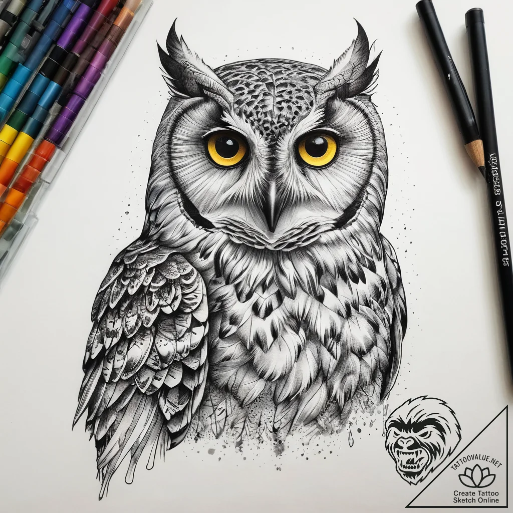 Tattoo sketch short-eared owl, concept art fo... - tattoo sketch (№1757846374_0, 14.09.2025 10:39) — tattoovalue.net