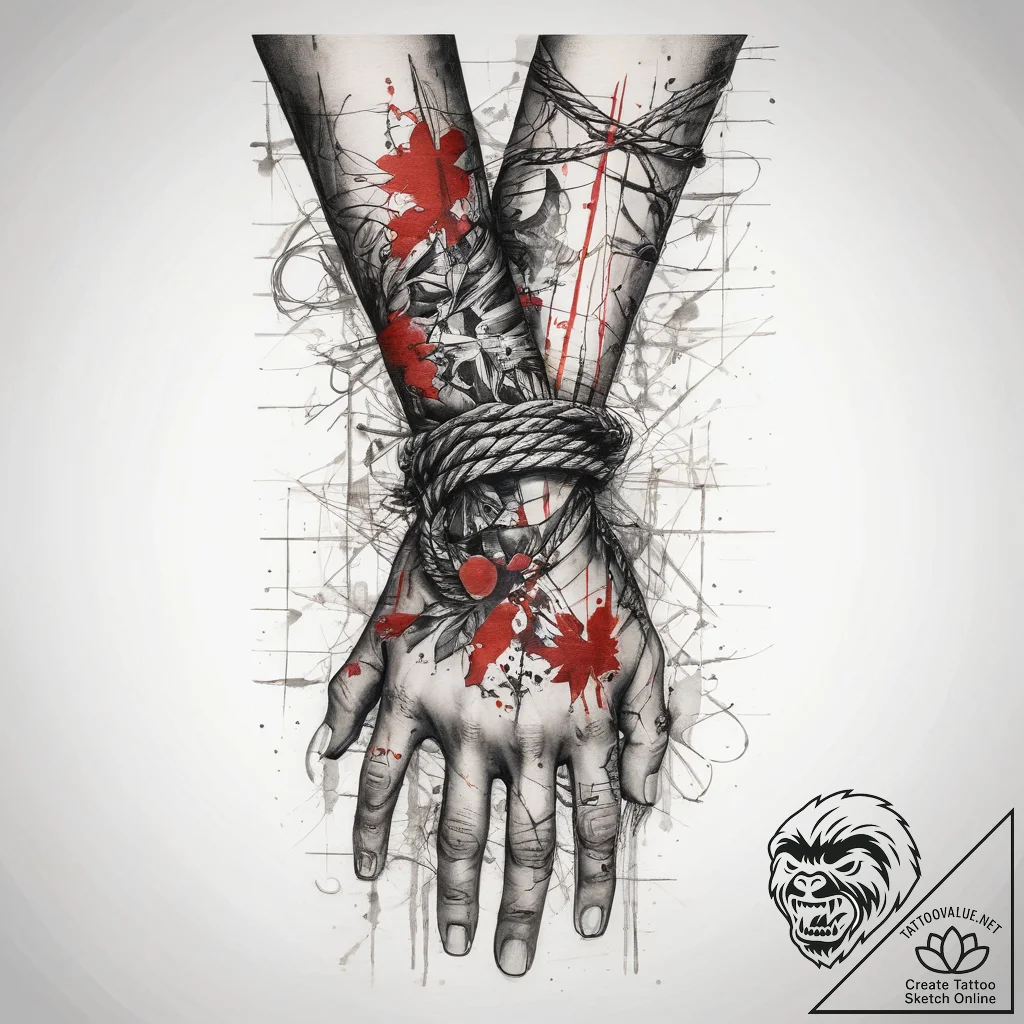 Tattoo sketch hands with a rope, concept art... - tattoo sketch (№1757847760_0, 14.09.2025 11:02) — tattoovalue.net