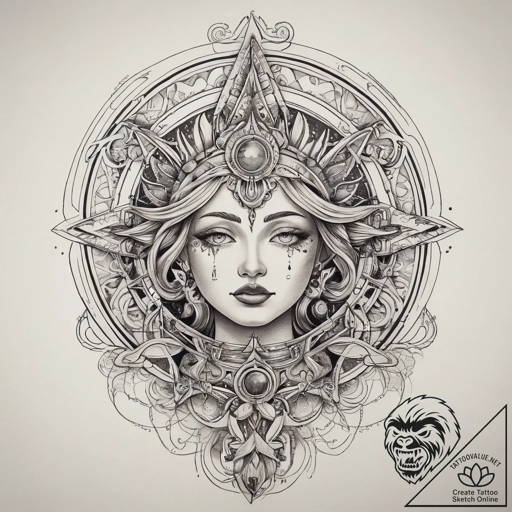 Tattoo sketch cosmic fount, artistic tattoo s... - tattoo sketch (№1757848834_0, 14.09.2025 11:20) — tattoovalue.net