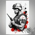 Tattoo sketch soldier with a brush, ink illus… – tattoo sketch (№1757849029_0, 14.09.2025 11:23) — tattoovalue.net