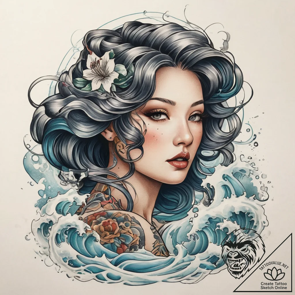 Tattoo sketch japanese waves, artistic tattoo... - tattoo sketch (№1757851178_0, 14.09.2025 11:59) — tattoovalue.net