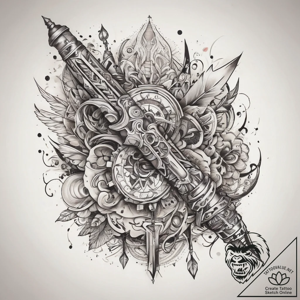 Tattoo sketch weapon, tattoo flash sheet desi... - tattoo sketch (№1757851771_0, 14.09.2025 12:09) — tattoovalue.net