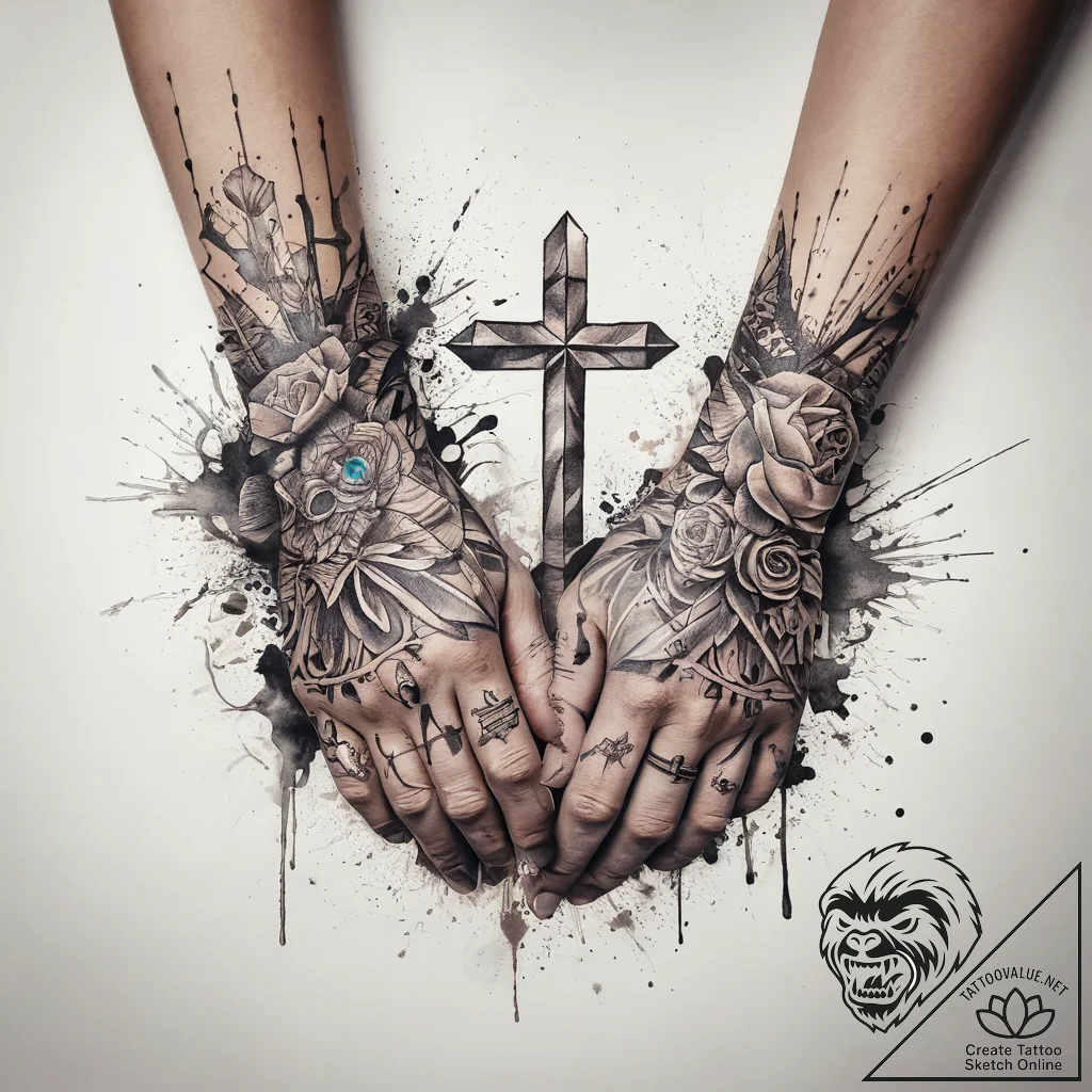 Tattoo sketch hands with a paper, ink illustr... - tattoo sketch (№1757852548_0, 14.09.2025 12:22) — tattoovalue.net