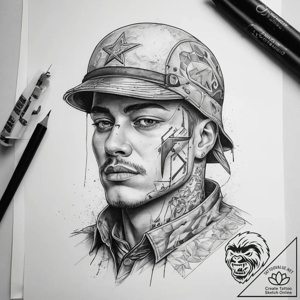 Tattoo sketch soldier with a thread, tattoo s... - tattoo sketch (№1757853136_0, 14.09.2025 12:32) — tattoovalue.net
