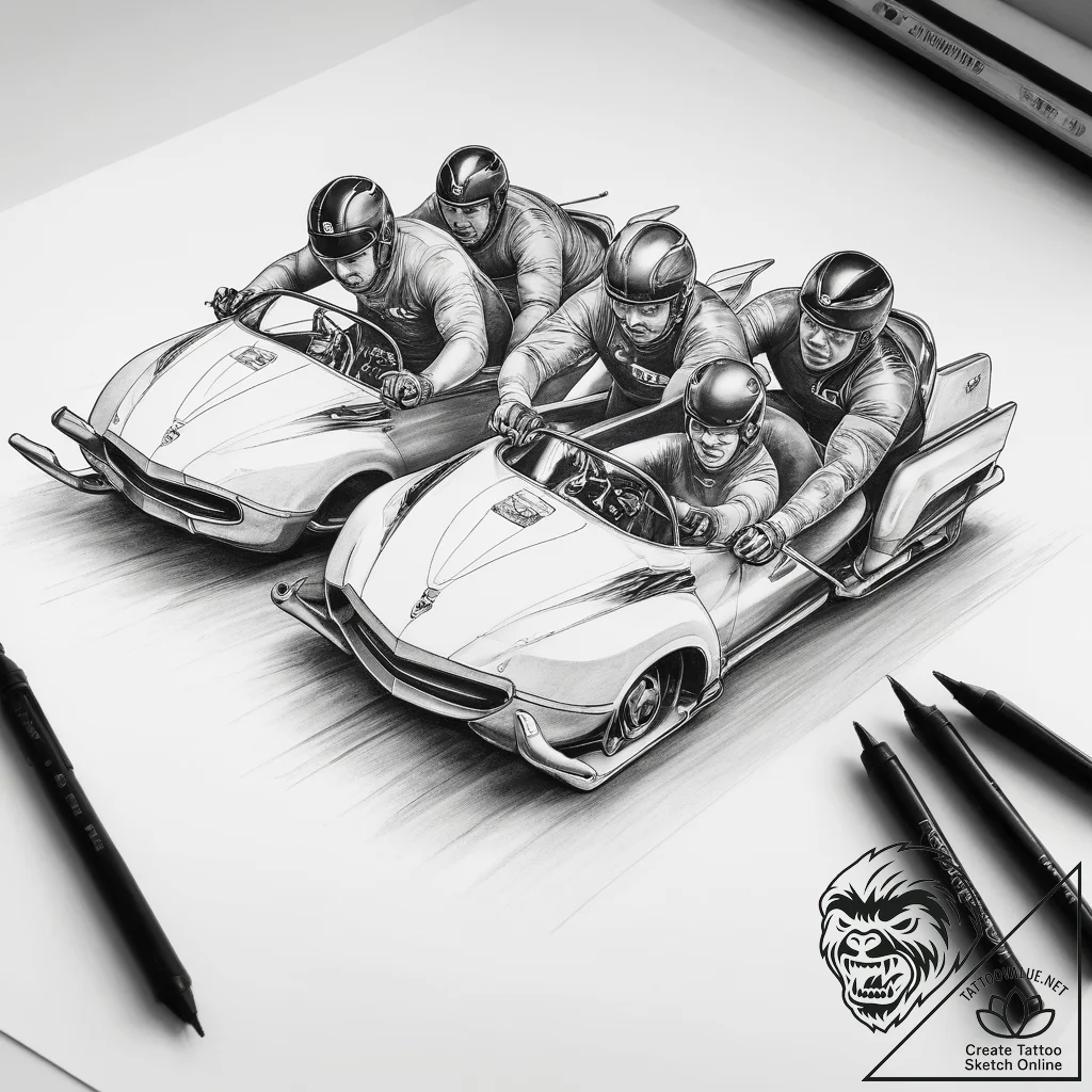 Tattoo sketch bobsleigh team in action - tattoo sketch (№1757853331_0, 14.09.2025 12:35) — tattoovalue.net